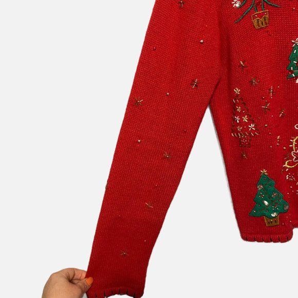Vintage Designers Studio Originals Red Embellished Christmas Sweater - P… - Picture 9 of 16